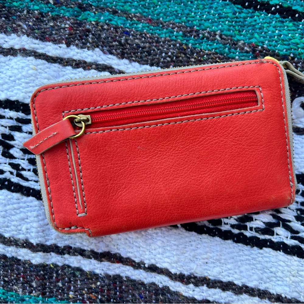Fossil Zip Wallet, Orangish Red And Gray, Lots Of… - image 2